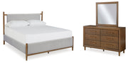 Lyncott Queen Upholstered Bed with Mirrored Dresser in Brown - PKG018762