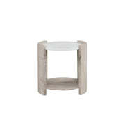 Lynda – White & Beige End Table with Faux Marble Top - T140-E