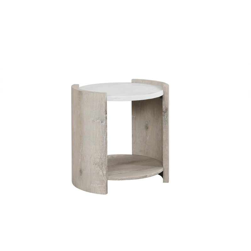 Lynda – White & Beige End Table with Faux Marble Top - T140-E