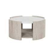Lynda - White & Beige Round Coffee Table with Faux Marble Top - T140-C