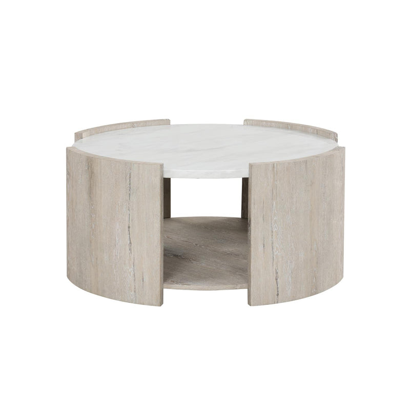 Lynda - White & Beige Round Coffee Table with Faux Marble Top - T140-C