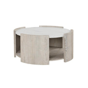 Lynda - White & Beige Round Coffee Table with Faux Marble Top - T140-C