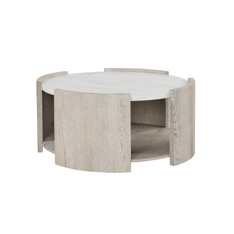 Lynda - White & Beige Round Coffee Table with Faux Marble Top - T140-C