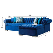 Lyon 110 in. W 2 - Piece Soft Touch Velvet Sectional Sofa with Chaise in Blue - Gate FurnitureSectional