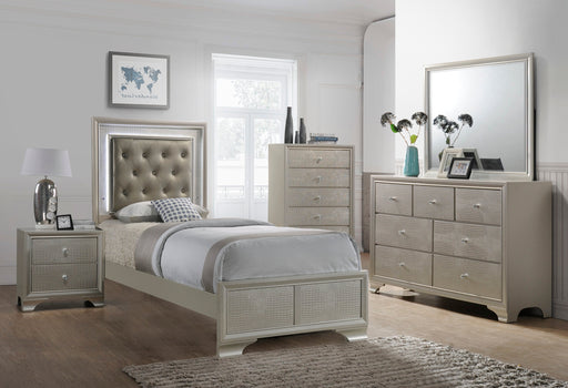 Lyssa Champagne LED Upholstered Panel Youth Bedroom Set - Gate FurnitureYouth Bedroom Set