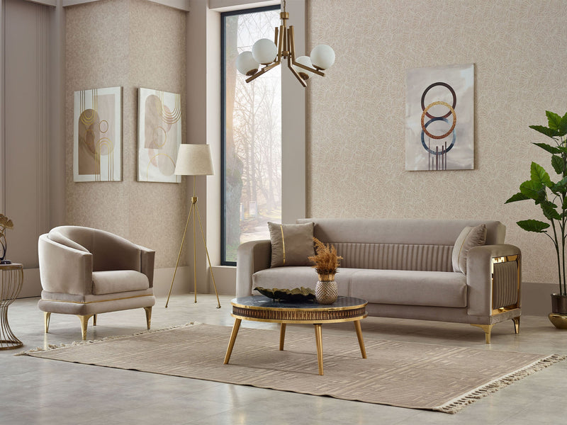 Mabel 3-pieces (Sofa & Loveseat & Chair) Livingroom in Beige - 200-SIM-MAB-VELVET260-321