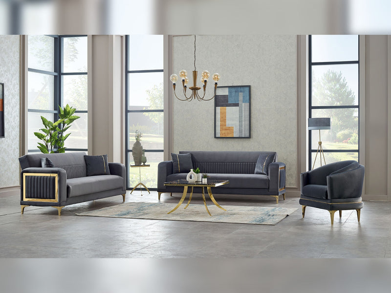 Mabel 3-pieces (Sofa & Loveseat & Chair) Livingroom in Beige - 200-SIM-MAB-VELVET260-321