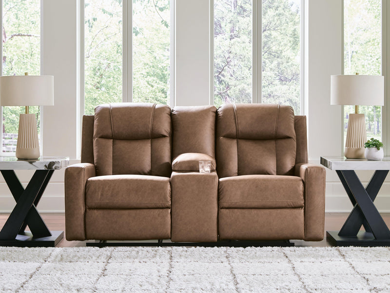 Mackmenville Caramel Reclining Loveseat with Console - 7471494