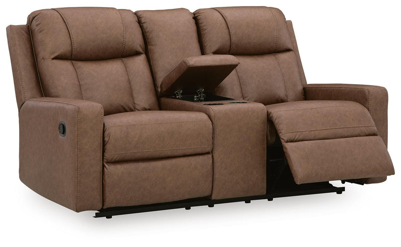 Mackmenville Caramel Reclining Loveseat with Console - 7471494