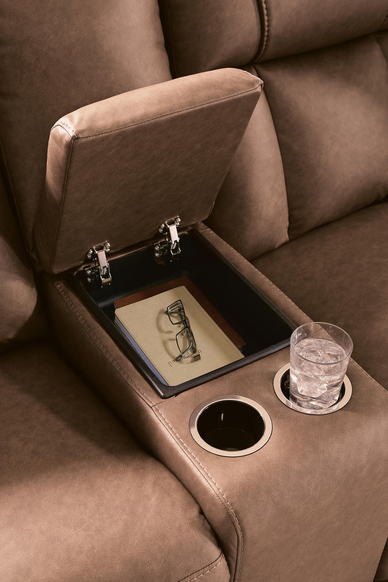 Mackmenville Caramel Reclining Loveseat with Console - 7471494