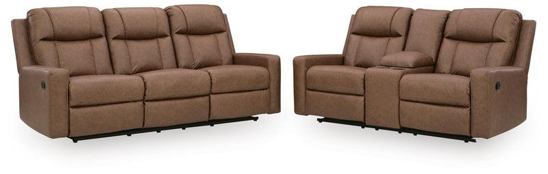 Mackmenville Reclining Sofa and Reclining Loveseat with Console in Caramel - PKG024855