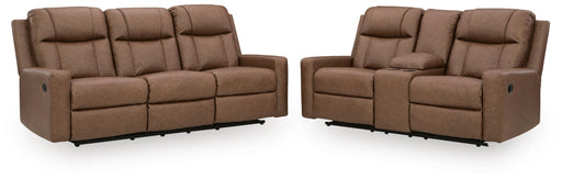 Mackmenville Reclining Sofa and Reclining Loveseat with Console in Caramel - PKG024855