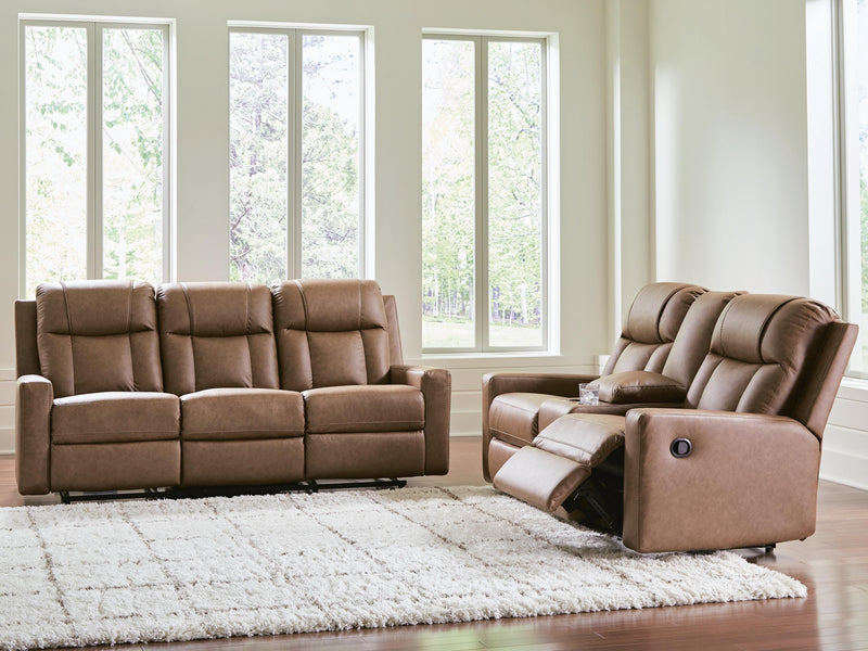 Mackmenville Reclining Sofa and Reclining Loveseat with Console in Caramel - PKG024855