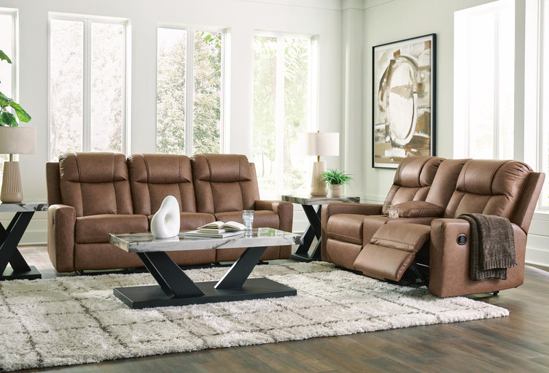 Mackmenville Reclining Sofa and Reclining Loveseat with Console in Caramel - PKG024855