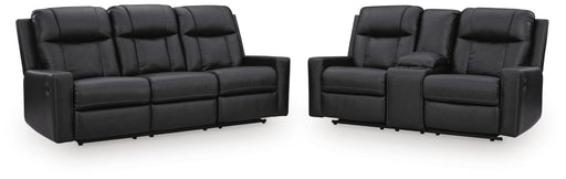 Mackmenville Reclining Sofa and Reclining Loveseat with Console in Carbon - PKG024853