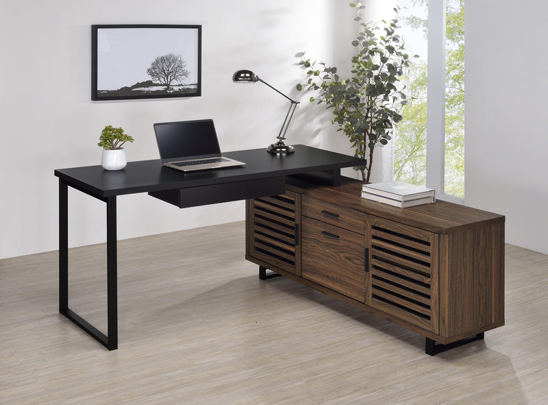Maddox 60-inch L-Shape Office Computer Desk Black and Walnut - 801861