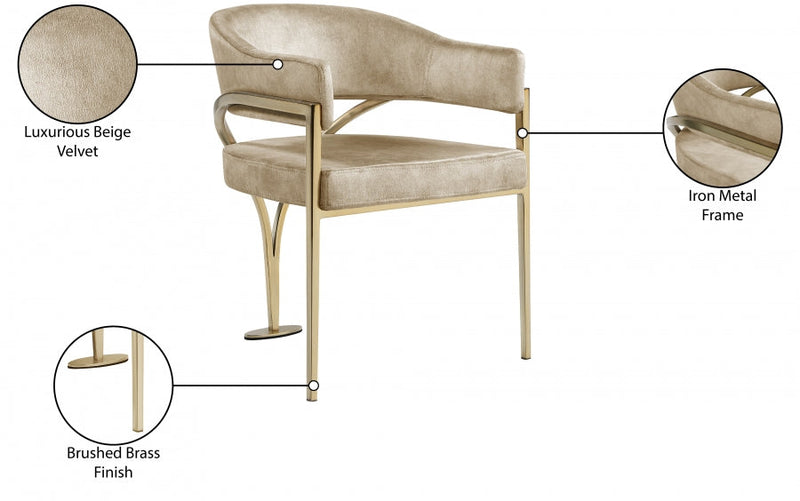 Madelyn Velvet Upholstered Dining Chair in Beige, Set of 2 - 553Beige-C