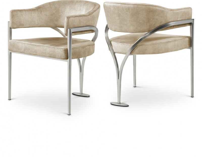 Madelyn Velvet Upholstered Dining Chair in Beige, Set of 2 - 554Beige-C