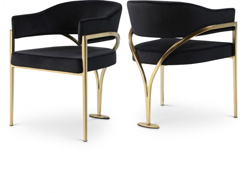 Madelyn Velvet Upholstered Dining Chair in Black, Set of 2 - 553Black-C