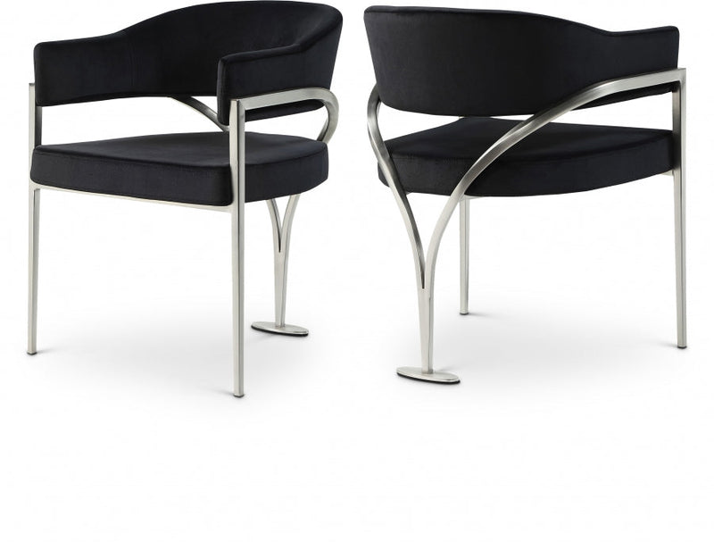 Madelyn Velvet Upholstered Dining Chair in Black, Set of 2 - 554Black-C