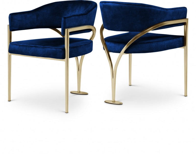 Madelyn Velvet Upholstered Dining Chair in Blue, Set of 2 - 553Navy-C