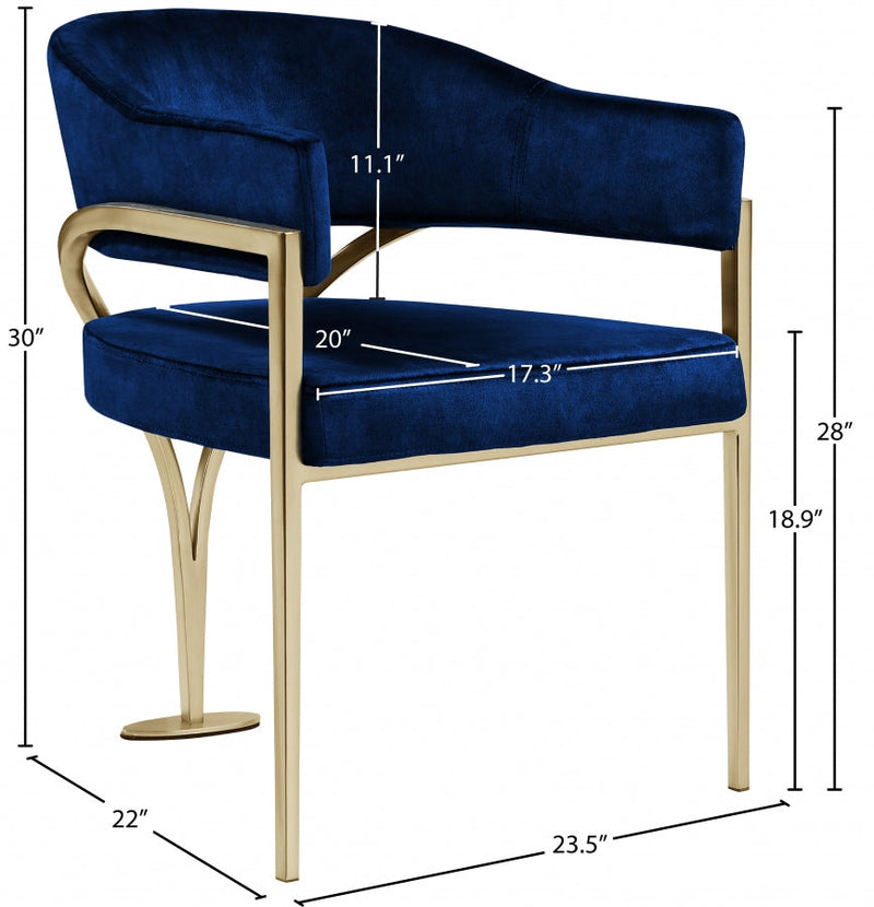 Madelyn Velvet Upholstered Dining Chair in Blue, Set of 2 - 553Navy-C