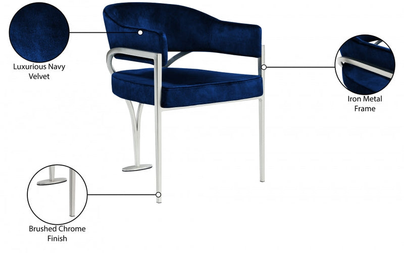 Madelyn Velvet Upholstered Dining Chair in Blue, Set of 2 - 554Navy-C