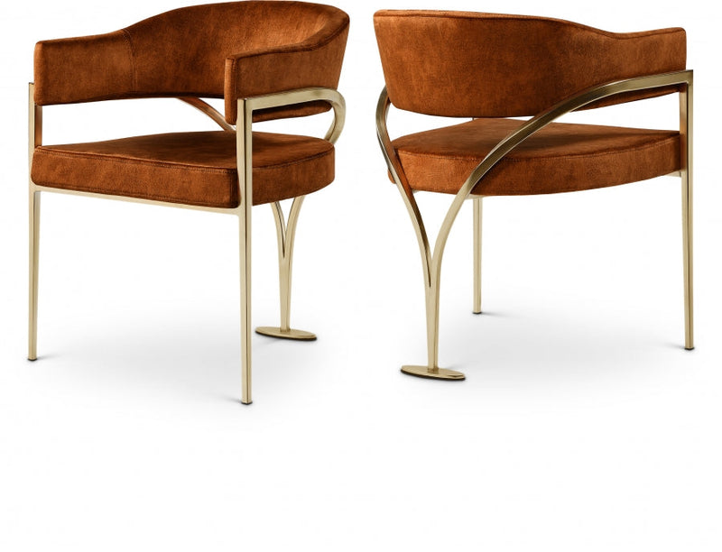 Madelyn Velvet Upholstered Dining Chair in Cognac, Set of 2 - 553Cognac-C