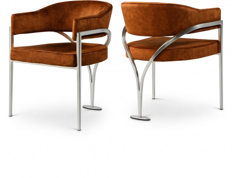 Madelyn Velvet Upholstered Dining Chair in Cognac, Set of 2 - 554Cognac-C