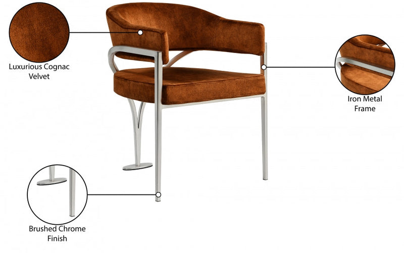 Madelyn Velvet Upholstered Dining Chair in Cognac, Set of 2 - 554Cognac-C