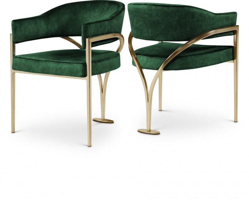 Madelyn Velvet Upholstered Dining Chair in Green, Set of 2 - 553Green-C