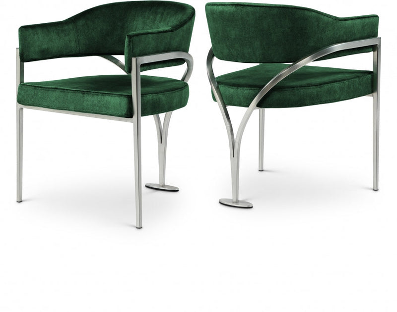 Madelyn Velvet Upholstered Dining Chair in Green, Set of 2 - 554Green-C
