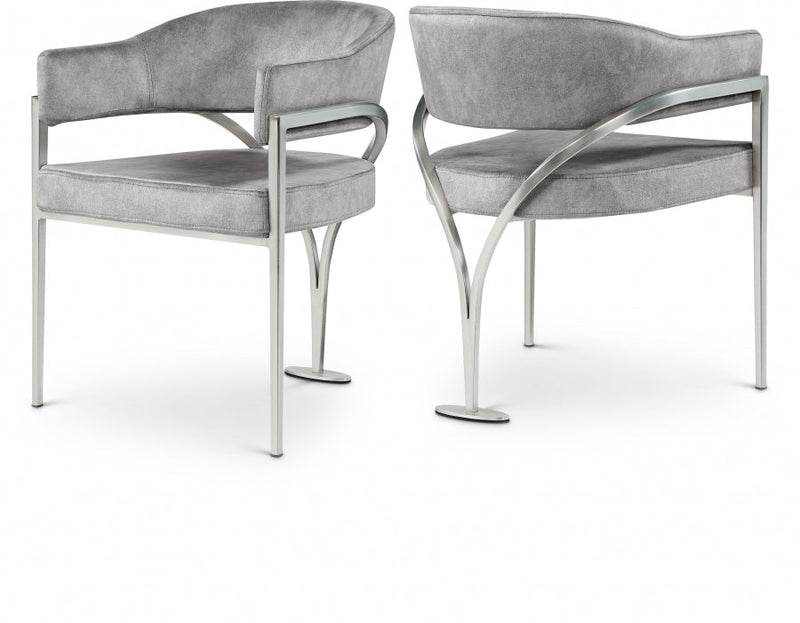 Madelyn Velvet Upholstered Dining Chair in Grey, Set of 2 - 554Grey-C
