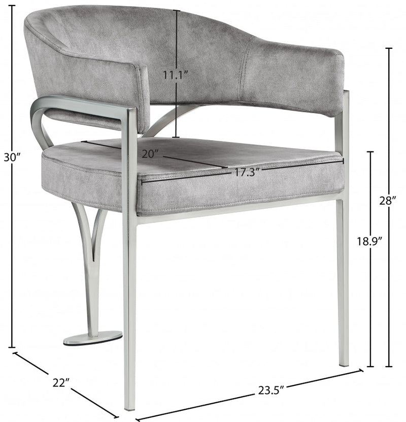 Madelyn Velvet Upholstered Dining Chair in Grey, Set of 2 - 554Grey-C
