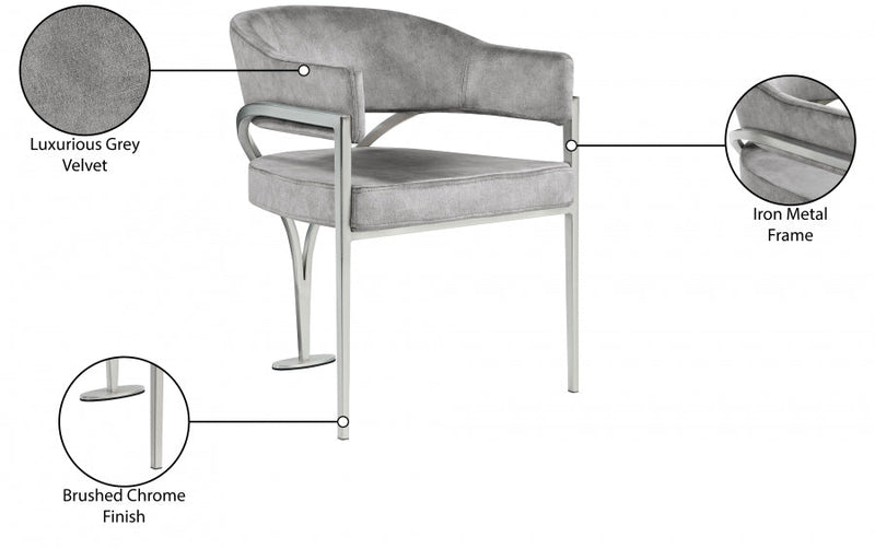 Madelyn Velvet Upholstered Dining Chair in Grey, Set of 2 - 554Grey-C