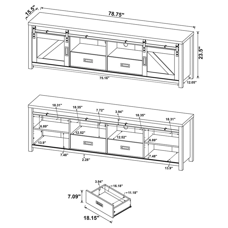 Madra 2-door Engineered Wood 79-inch TV Stand Distressed Pine - 736263