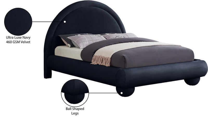 Madrid Velvet Upholstered Full Bed in Blue - MadridNavy-F