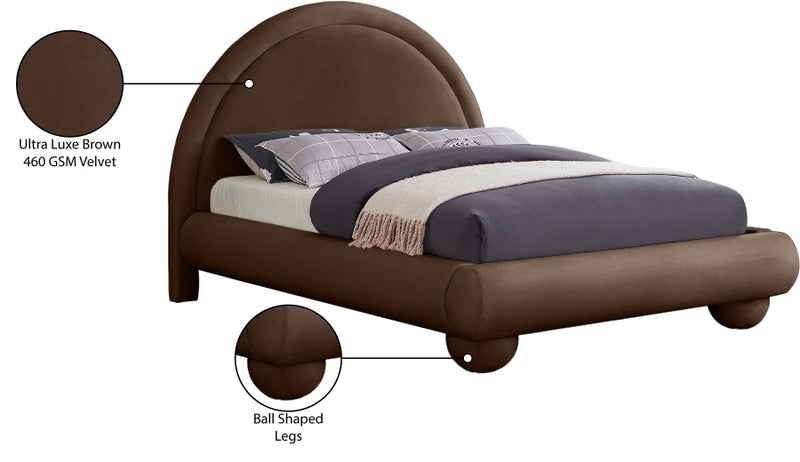 Madrid Velvet Upholstered Full Bed in Brown - MadridBrown-F