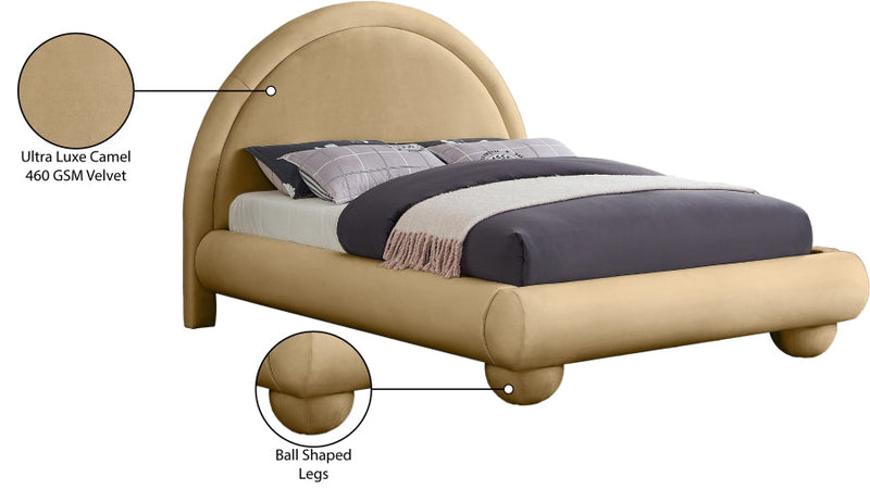 Madrid Velvet Upholstered Full Bed in Camel - MadridCamel-F