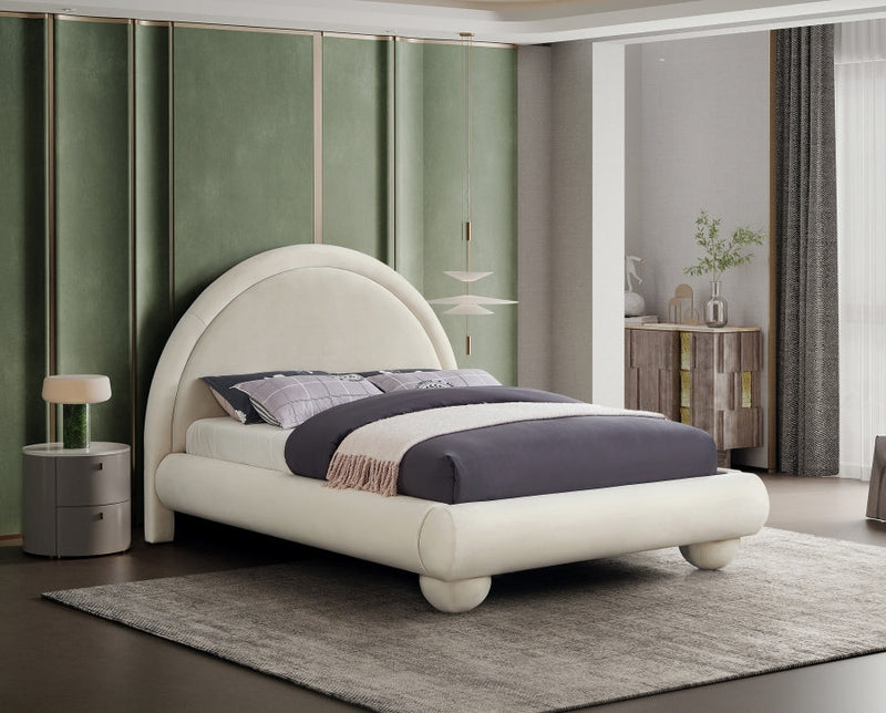 Madrid Velvet Upholstered Full Bed in Cream - MadridCream-F