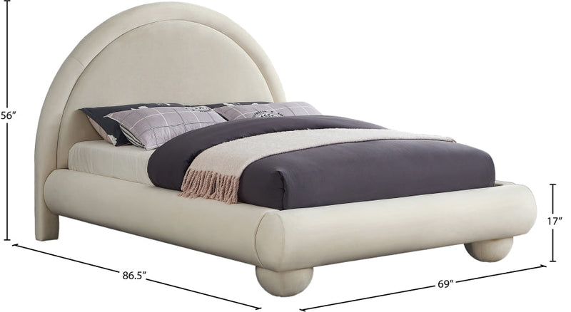Madrid Velvet Upholstered Full Bed in Cream - MadridCream-F