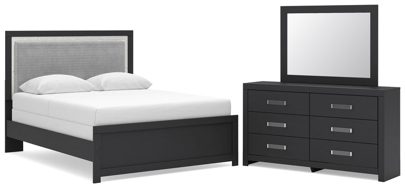 Maeling Queen Upholstered Panel Bed, Dresser and Mirror - PCB1115B7