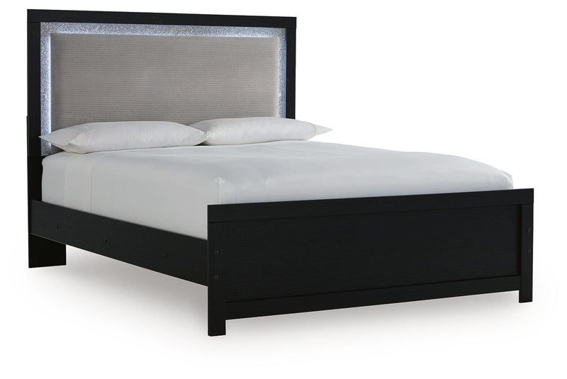 Maeling Queen Upholstered Panel Bed, Dresser and Mirror - PCB1115B7