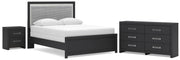 Maeling Queen Upholstered Panel Bed, Dresser and Nightstand - PCB1115B9