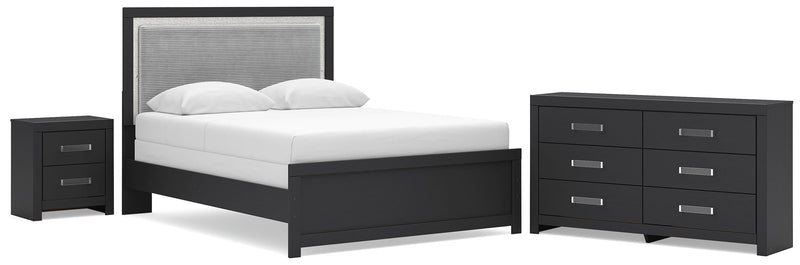 Maeling Queen Upholstered Panel Bed, Dresser and Nightstand - PCB1115B9