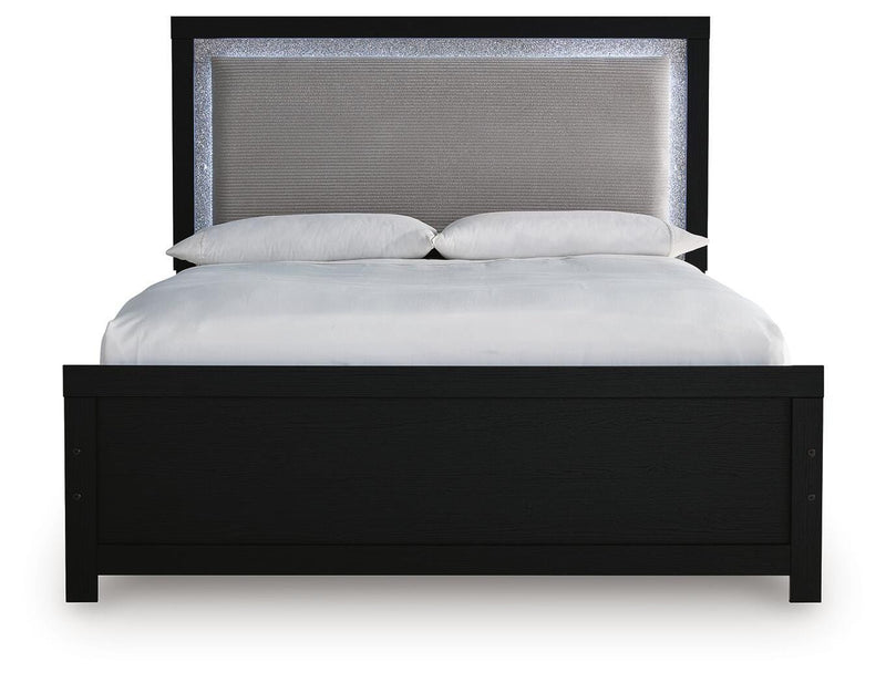 Maeling Queen Upholstered Panel Bed, Dresser and Nightstand - PCB1115B9