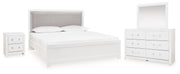 Maeling Queen Upholstered Panel Bed, Dresser, Mirror and Nightstand - PCB1119B10