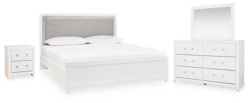 Maeling Queen Upholstered Panel Bed, Dresser, Mirror and Nightstand - PCB1119B10