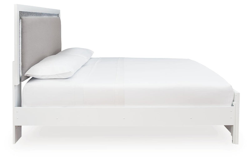 Maeling Queen Upholstered Panel Bed, Dresser, Mirror and Nightstand - PCB1119B10