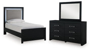 Maeling Twin Upholstered Panel Bed, Dresser and Mirror - PCB1115B3